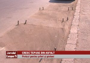 CRESC ȚEPUȘE DIN ASFALT. PERICOL PENTRU ȘOFERI ȘI PIETONI
