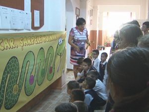 OSCAR, ŞARPELE HOINAR, A POPOSIT LA ŞCOALA NR. 7. ÎI ÎNVAŢĂ PE ELEVI AVANTAJELE MERSULUI PE JOS