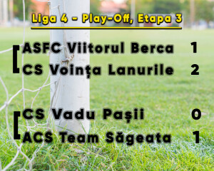 SĂGEATA, LIDER ÎN LIGA A IV-A. ROMICĂ STAN, BOBE & CO AU CÂȘTIGAT DERBY-UL PLAY-OFF-ULUI