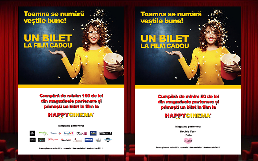 Cumpărăturile tale îți oferă bilete la film, la Happy Cinema