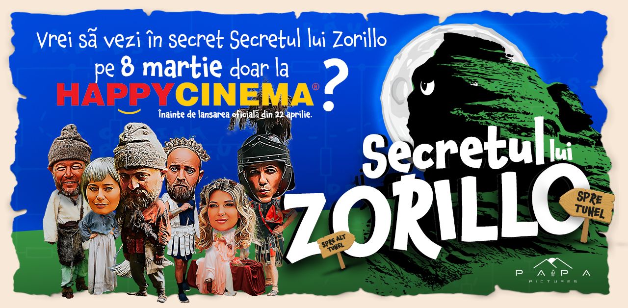 Secretul lui Zorillo, prima parodie cinematografică românească a tuturor timpurilor, în exclusivitate la Happy Cinema pe 8 martie