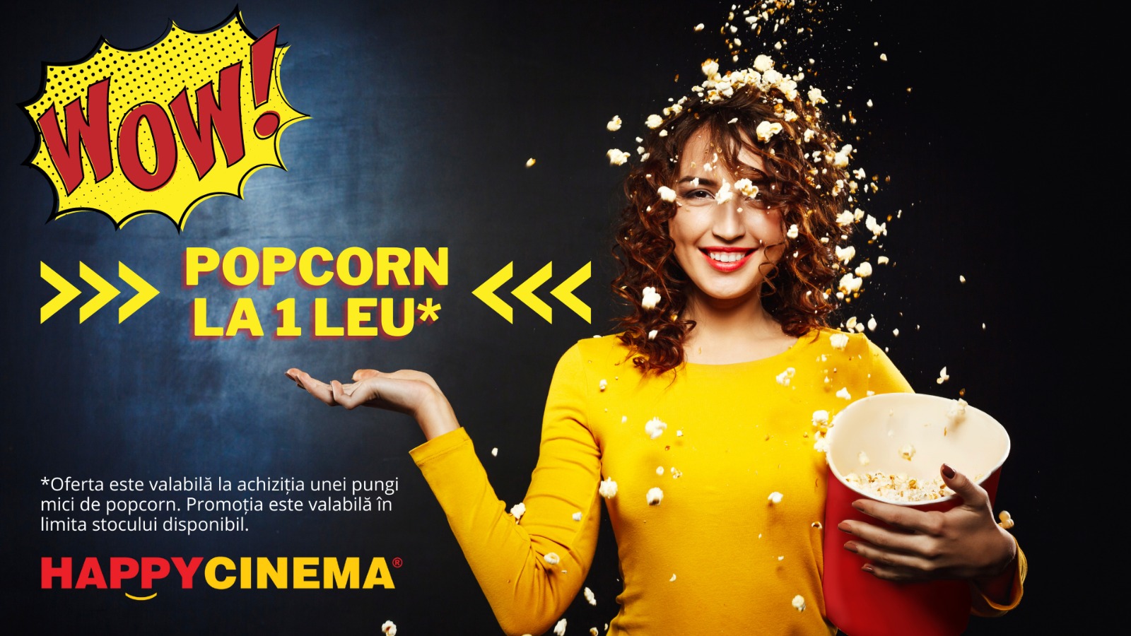 Happy Cinema, bilet la 12 lei și popcorn la 1 leu