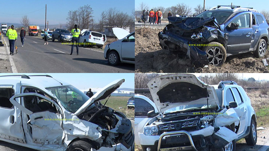 Accident cu 3 mașini, pe DN10. Patru victime au ajuns la spital