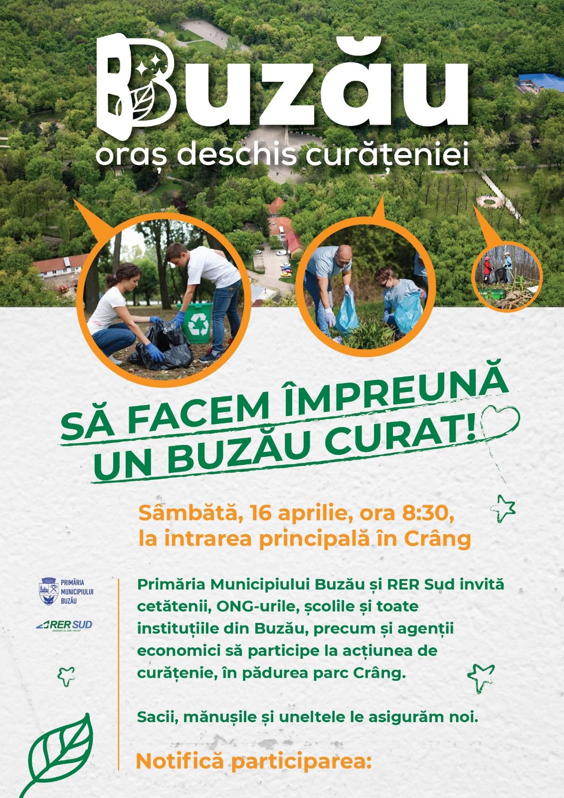 Buzoienii, invitați să strângă gunoaiele din Crâng. Sâmbătă, 16 aprilie