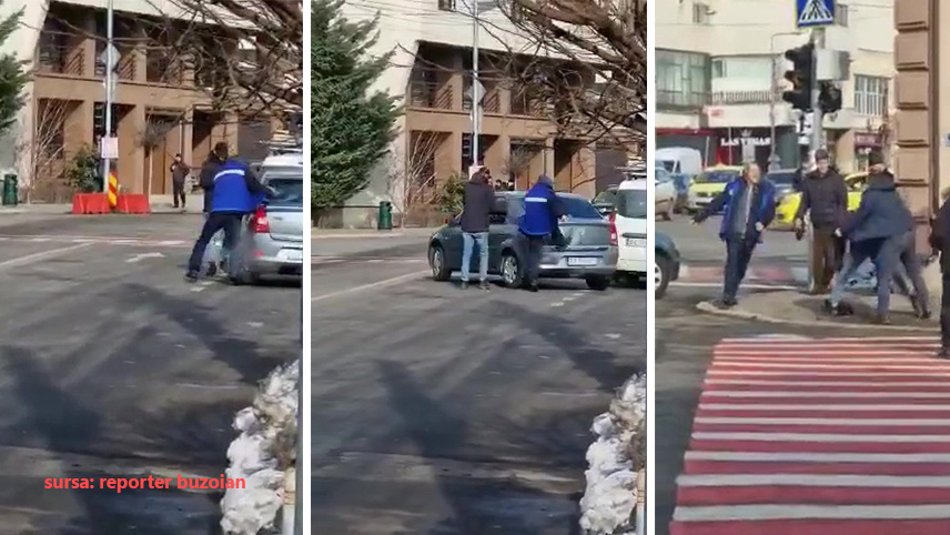 (UPDATE) Incident șocant! Bătaie într-o intersecție din centrul orașului Buzău