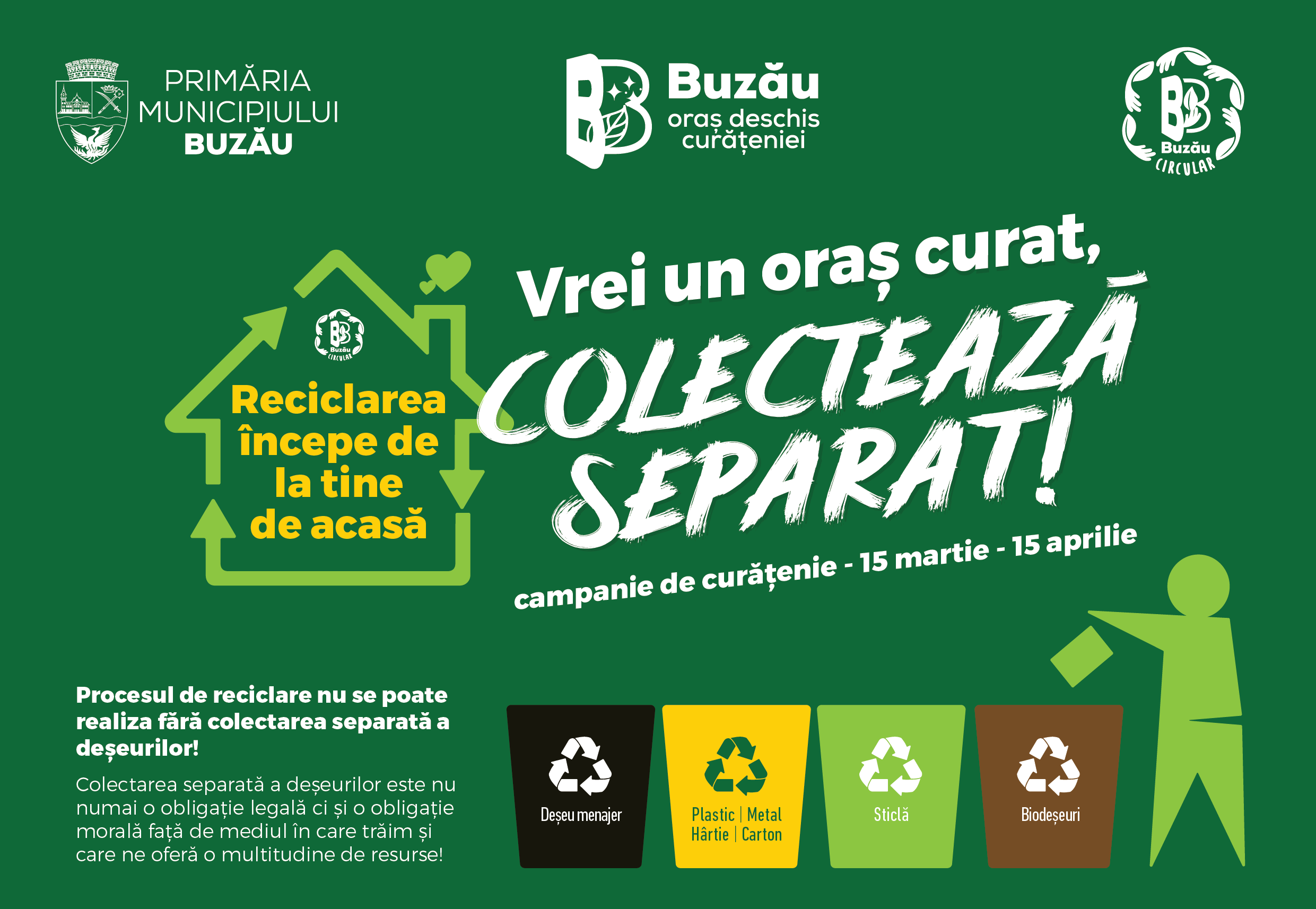 ,,Vrei un oraș curat, colectează separat!”. Iată programul campaniei de curățenie de primăvară din Buzău