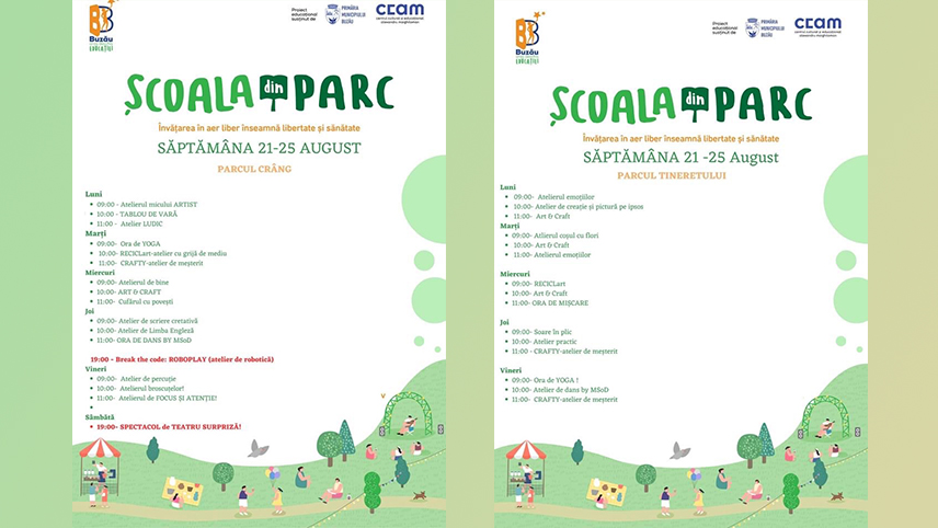 Școala din Parc continuă! Iată programul pentru 21-25 august