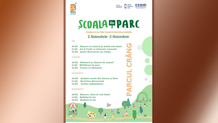 Şcoala din Parc îşi continuă activităţile în perioada 2-5 noiembrie, în Parcul Crâng