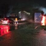 Camion în flăcări, pe DN2 E85. Șoferii din trafic, exemplu de spirit civic
