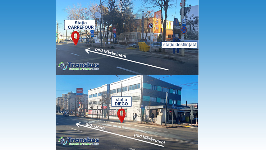 Modificări pentru două staţii de transport începând cu 8 ianuarie 2024