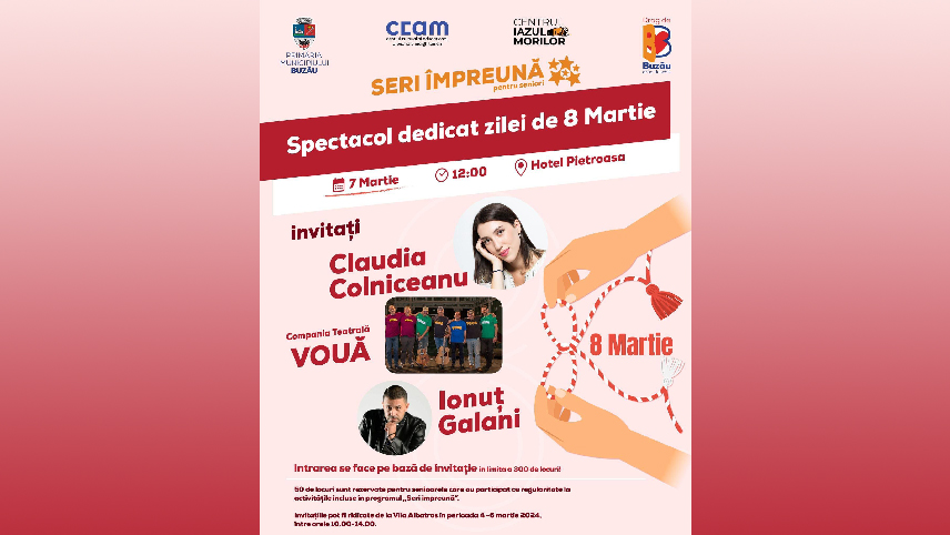 Spectacol dedicat Zilei Internaționale a Femeii, joi 7 martie, la Hotel Pietroasa, începând cu ora 12:00