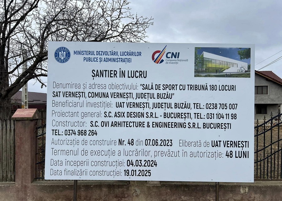 Sală de sport modernă, la Vernești. Construcția va fi gata în câteva luni