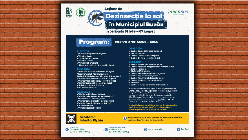 Acțiune de dezinsecţie la sol în Buzău, în perioada 31 iulie – 07 august