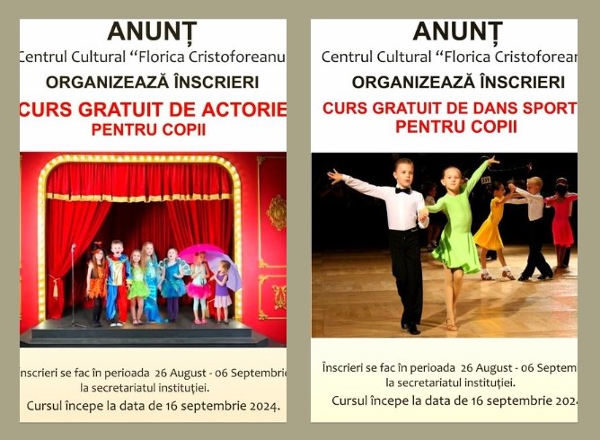 Cursuri gratuite de dans sportiv și actorie, la Centrul Cultural ,,Florica Cristoforeanu” din Râmnicu Sărat