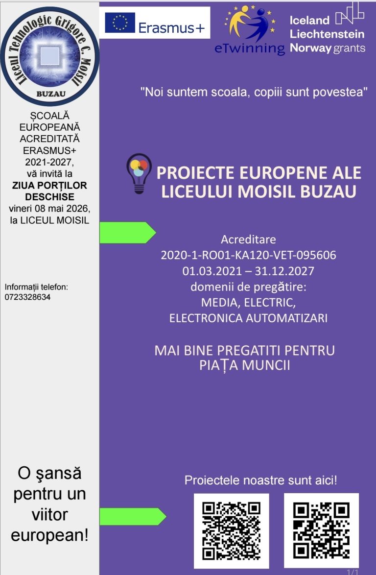 Ziua Porților Deschise, vineri, la Liceul Tehnologic "Grigore C. Moisil" din Buzău