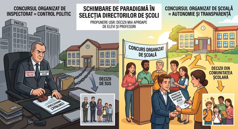 Proiect USR pentru descentralizarea și depolitizarea sistemului de educație: Concursurile pentru directori să fie organizate direct de școli