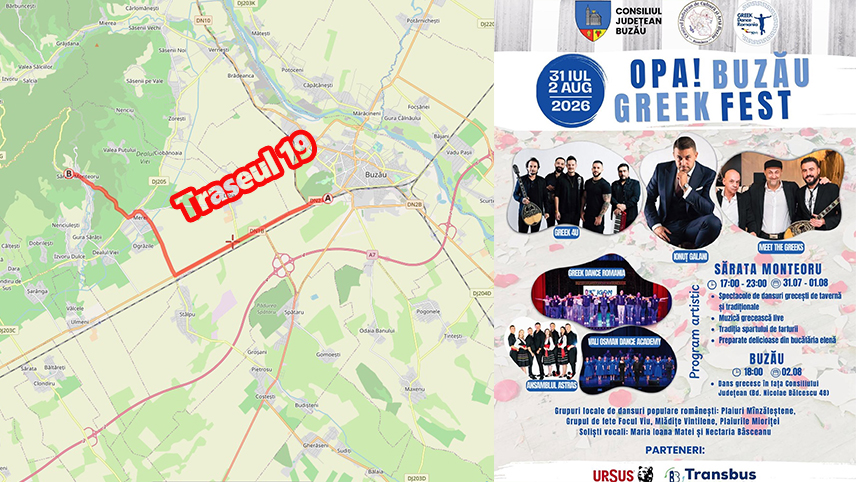 Info Transbus | Traseul 19 va fi suplimentat cu 3 curse în fiecare zi de desfășurare a evenimentului „Opa! Buzău Greek Fest”
