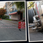 (VIDEO) Cauza incidentului cu vidanja blocată în asfaltul surpat. Reacția Companiei de Apă Buzău