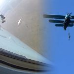 Antrenamente cu incidente la Buzău. Un parașutist a zburat agățat de avion, un altul s-a rănit la aterizare